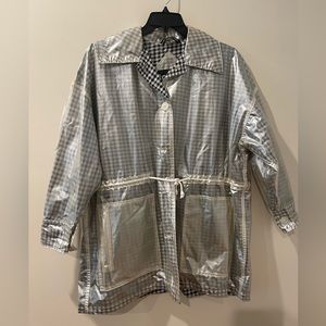 Vintage 1980s- 1990s Totes Clear Vinyl Black and White Rain Coat - L